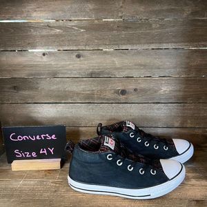 Childrens Big Kids Converse All Star Black Plaid Mid Top Shoes Sneakers Size 4 Y